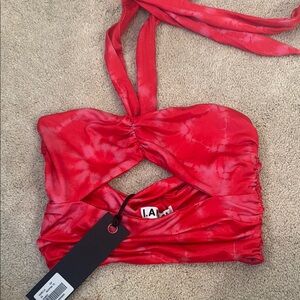 Red Tie-Dye Halter Top